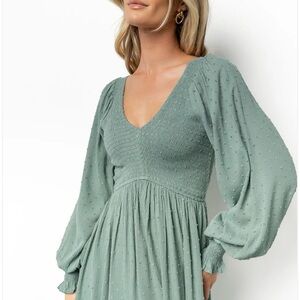 Baltic Born Lainey Smocked Dotted Midi Dress Size Small Dark Sage